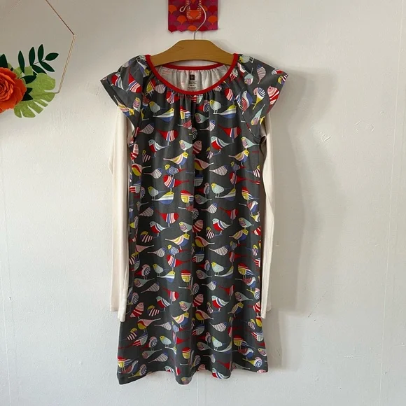 EUC Tea Collection Birds dress sz 10 long sleeve flutter sleeve knee length - Picture 1 of 8